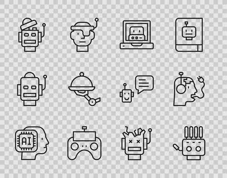 Set line Humanoid robot, Mechanical hand, Creating, Remote control, Robot, .. Stock Illustration