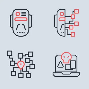 Set line Humanoid robot, Neural network, Internet piracy and Artificial int.. Stockillustratie