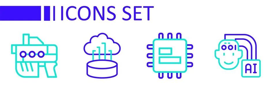 Set line Humanoid robot, Processor CPU, Network cloud connection and Futuri.. Stockillustratie