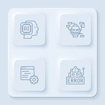 Set line Humanoid robot, Robot, Computer api interface and Error. White square イラスト素材