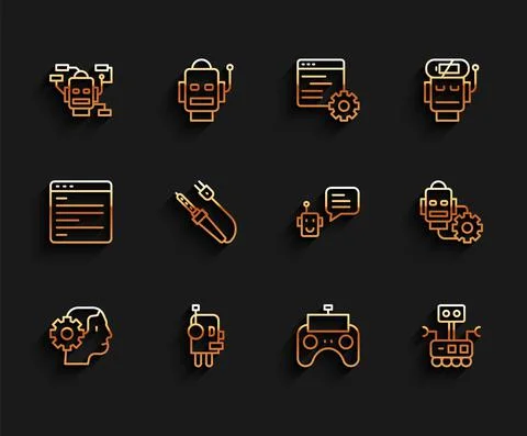 Set line Humanoid robot, Robot, Remote control, Soldering iron, setting and Bot Stock Illustration