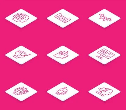 Set line Humanoid robot, Robot blueprint, Drone, Smart glasses, Software, burned Stock Illustration