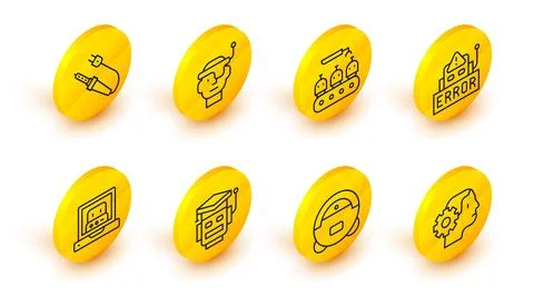 Set line Humanoid robot, Robot vacuum cleaner, Creating, Error, Industrial .. Stockillustratie