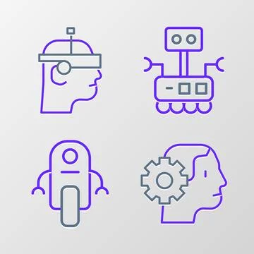Set line Humanoid robot, Robot,  and Smart glasses icon. Vector 스톡 일러스트
