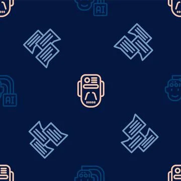 Set line Humanoid robot, Speech bubble chat and Artificial intelligence on Illustrazione stock