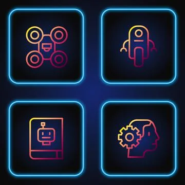 Set line Humanoid robot, User manual, Drone and Robot. Gradient color icons Illustrazione stock