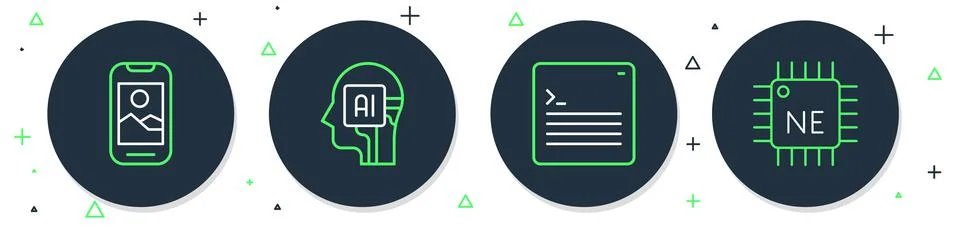 Set line Humanoid robot, Web developer programming code, Mobile phone and イラスト素材