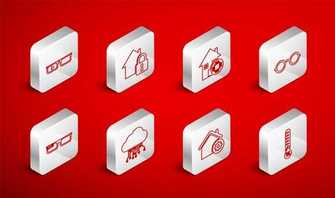 Set line Humidity, House under protection, Smart home, Glasses, settings, g.. Stock Illustration