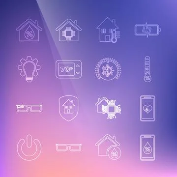Set line Humidity for smart home, Mobile with heart rate, House temperature Stock Illustration