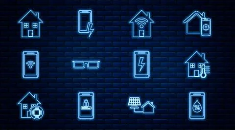 Set line Humidity for smart home, House temperature, Smart with wi-fi, Glas.. Stock Illustration