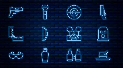 Set line Hunter hat with feather, Balaclava, Target sport, Bow, Trap hunting Stock Illustration