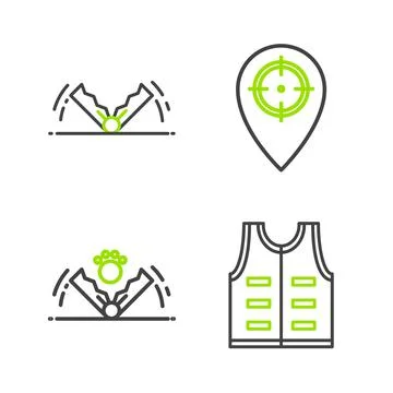 Set line Hunting jacket, Trap hunting, place and icon. Vector Stock-Illustration