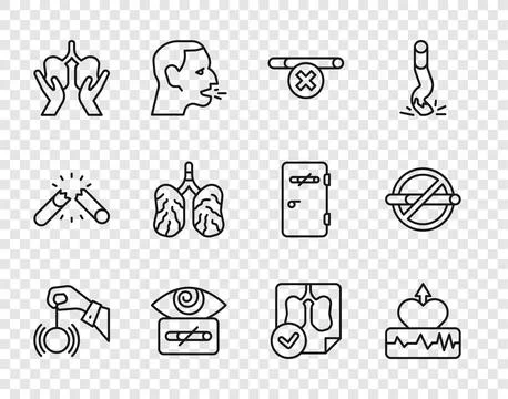 Set line Hypnosis, Heartbeat increase, No smoking, Lungs, Disease lungs, x-ray Stock Illustration