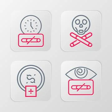 Set line Hypnosis, Stop smoking, money saving, Bones and skull and No time icon Stock Illustration
