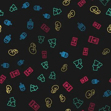 Set line Ice cream, Bread toast, loaf and Jar of honey on seamless pattern Stock Illustration