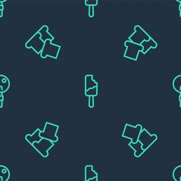 Set line Ice cream, Bread toast and Lollipop on seamless pattern. Vector Stock Illustration