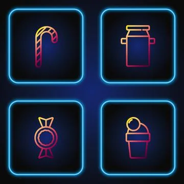 Set line Ice cream, Candy, Christmas candy cane and container for milk. Gradient Stock Illustration