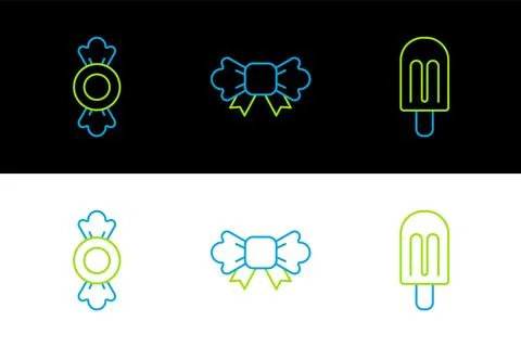 Set line Ice cream, Candy and Bow tie icon. Vector Stock Illustration