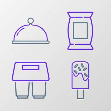 Set line Ice cream, Coffee cup to go, Bag or packet potato chips and Covere.. Stock Illustration