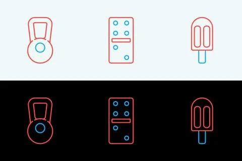Set line Ice cream, Kettlebell and Domino icon. Vector Stock Illustration