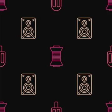Set line Ice cream, Stereo speaker and Sewing thread on spool on seamless Stock Illustration