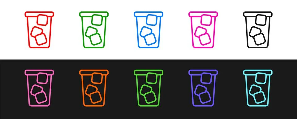 Set line Ice tea icon isolated on black and white background. Iced tea. Vector Stock Illustration
