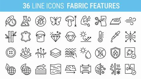 Set of line icons featuring various fabric textures and patterns. Ilustração Stock