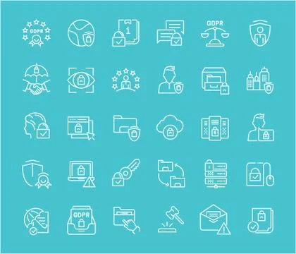 Set of Line Icons of GDPR. Stock Illustration