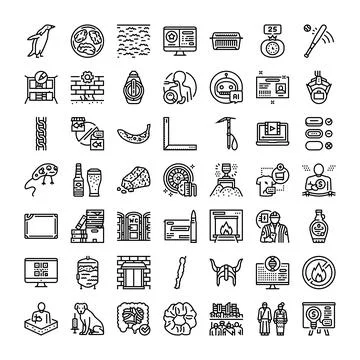 Set line icons representing various concepts and themes Ilustración de archivo