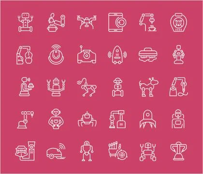 Set of Line Icons of Robots. Ilustração Stock