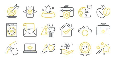 Set of line icons, such as Mail newsletter, Website education, Whistle symbols Ilustración de archivo
