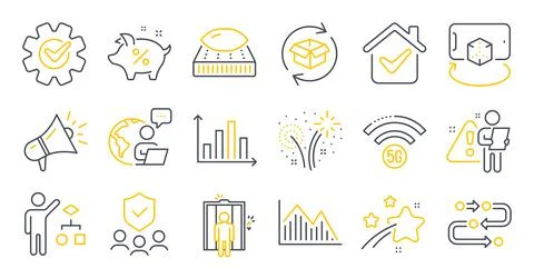 Set of line icons, such as Methodology, Mattress, Investment graph symbols Stock Illustration
