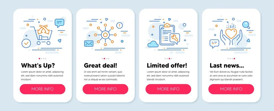 Set of line icons, such as Spanner, Multichannel, Cross sell symbols. Hold heart Stock Illustration