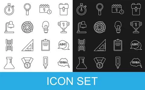 Set line Idea, speech bubble, Alphabet, Award cup, Calendar first september date Stock Illustration