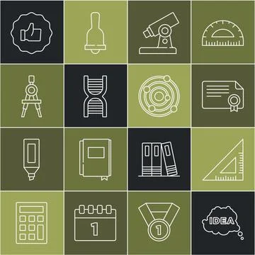 Set line Idea, speech bubble, Triangular ruler, Certificate template, Micro.. イラスト素材