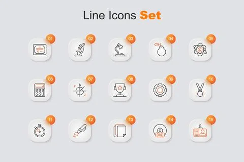 Set line Identification badge, CD or DVD disk, File document, Fountain pen .. Illustrazione stock