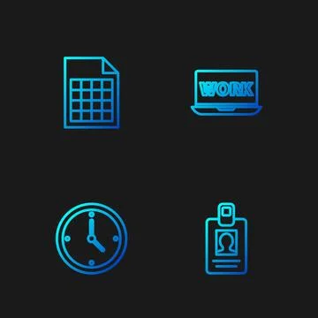 Set line Identification badge, Clock, File document and Laptop with text wo.. 스톡 일러스트