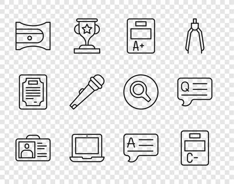 Set line Identification badge, Exam paper with incorrect answers, sheet A p.. 스톡 일러스트