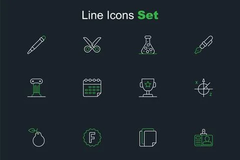Set line Identification badge File document Exam paper with incorrect answers イラスト素材