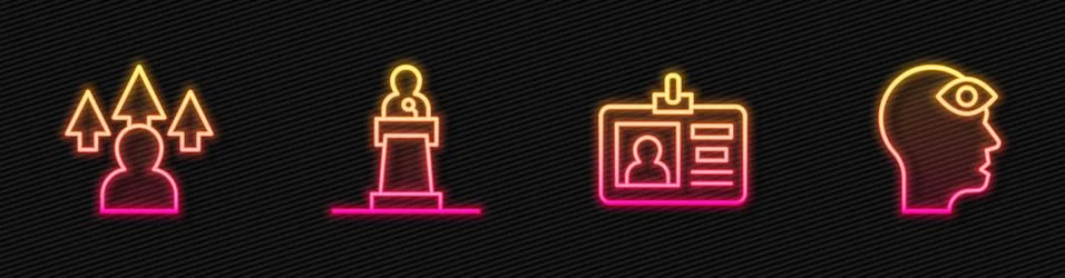 Set line Identification badge, Front end development, Speaker and Man with th Illustrazione stock