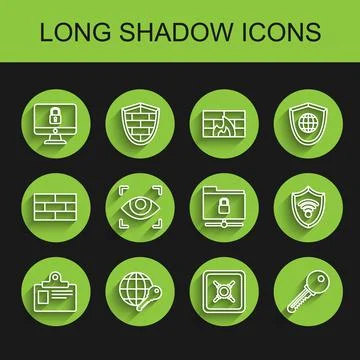 Set line Identification badge, Globe key, Lock computer monitor screen, Safe Stock Illustration