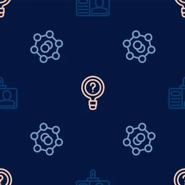 Set line Identification badge, Molecule and Unknown search on seamless pattern Stock Illustration