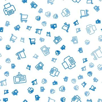 Set line Identification badge, Printer and Shopping cart on seamless pattern Stock Illustration