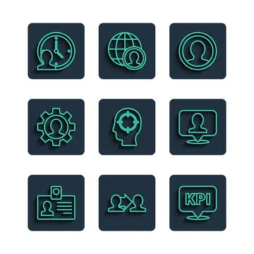 Set line Identification badge, Project team base, Key performance indicator Stock Illustration