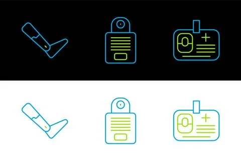 Set line Identification badge, Prosthesis leg and Intercom icon. Vector Stock Illustration