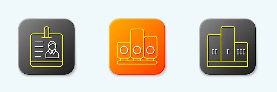 Set line Identification badge, Ranking star and Award over winner podium ic.. Stock Illustration