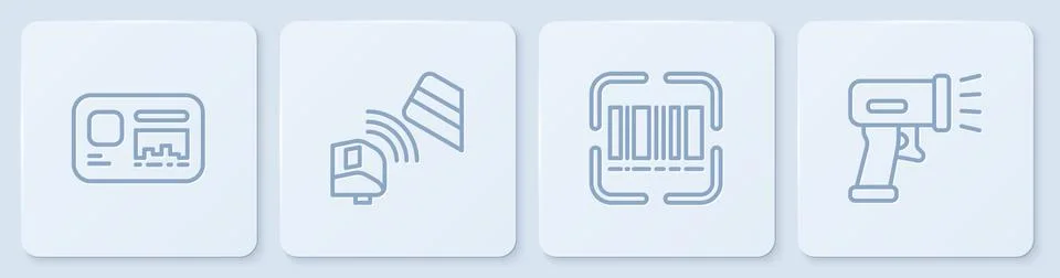 Set line Identification badge, Scanner scanning bar code, POS terminal with Illustrazione stock