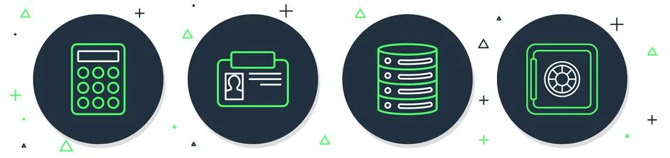 Set line Identification badge, Server, Data, Web Hosting, Password protection Illustrazione stock