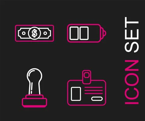 Set line Identification badge, Stamp, Battery charge level indicator and Stacks Stock Illustration