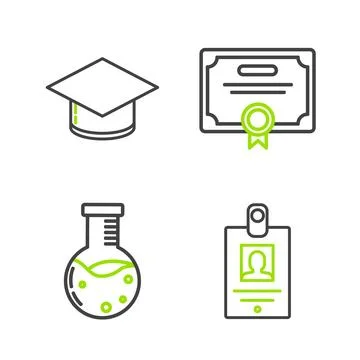 Set line Identification badge, Test tube and flask chemical laboratory, Cer.. Иллюстрация